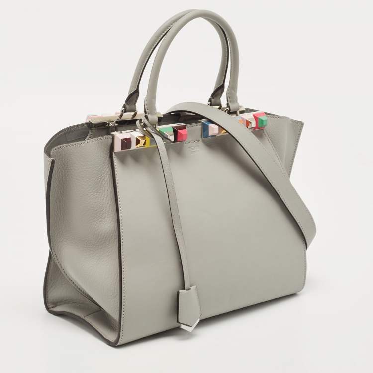Pre Owned Fendi Grey Leather Medium Studded 3Jours Tote
