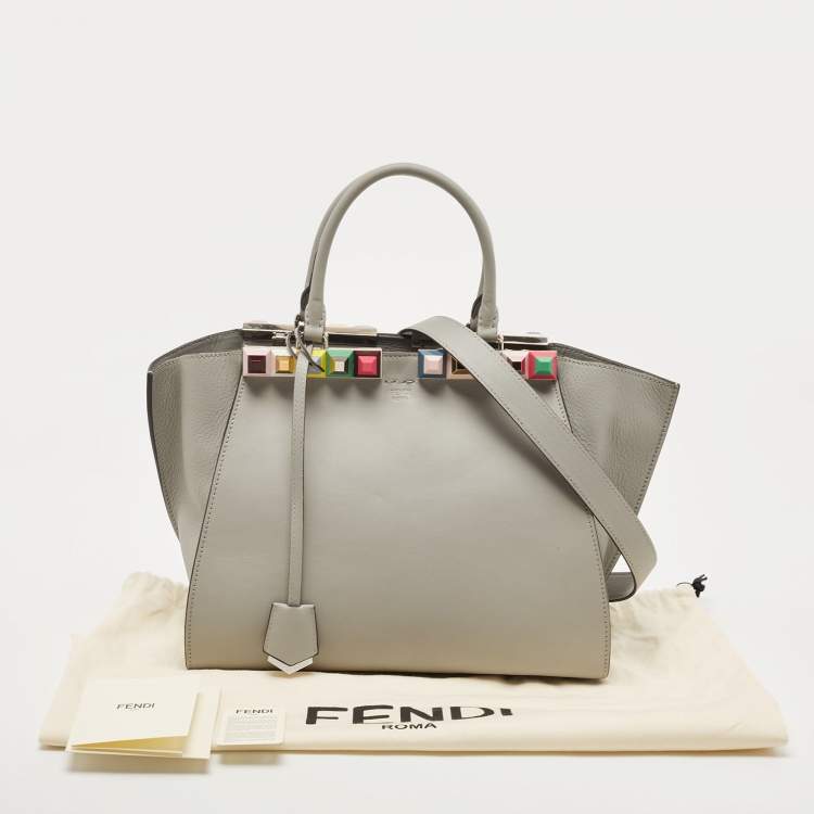 Pre Owned Fendi Grey Leather Medium Studded 3Jours Tote