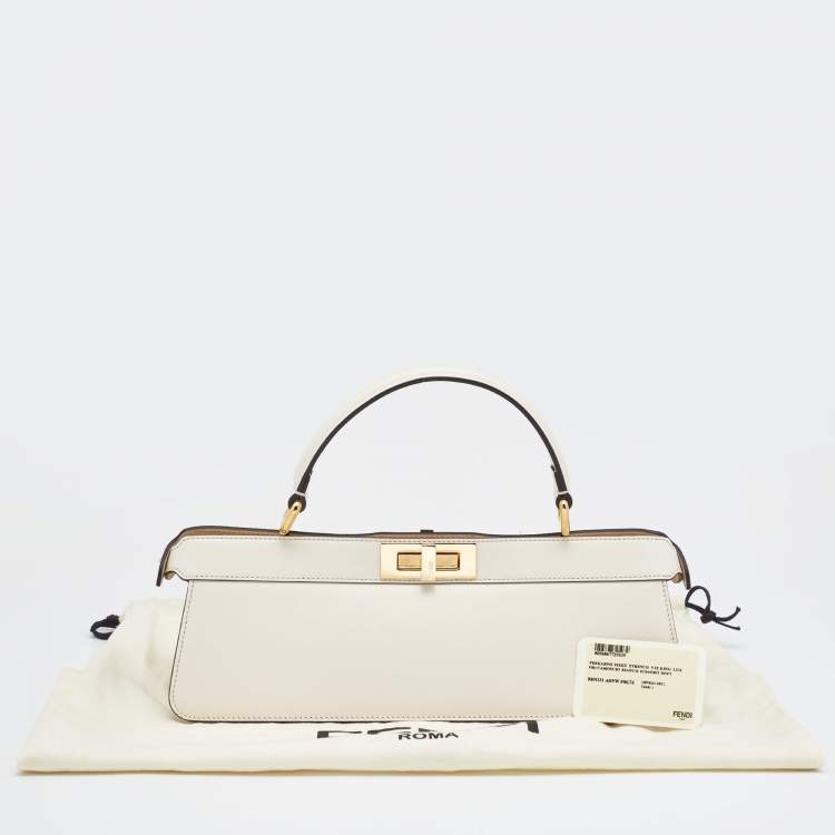 Pre Owned Fendi Ivory Leather Peekaboo ISeeuU Stretch Top Handle Bag