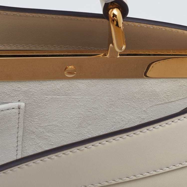 Pre Owned Fendi Ivory Leather Peekaboo ISeeuU Stretch Top Handle Bag