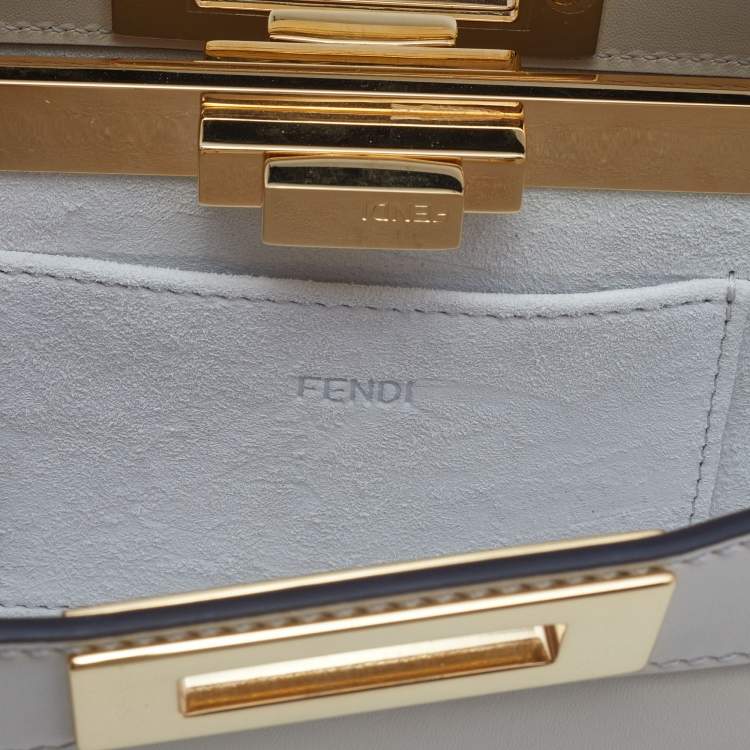 Pre Owned Fendi Ivory Leather Peekaboo ISeeuU Stretch Top Handle Bag