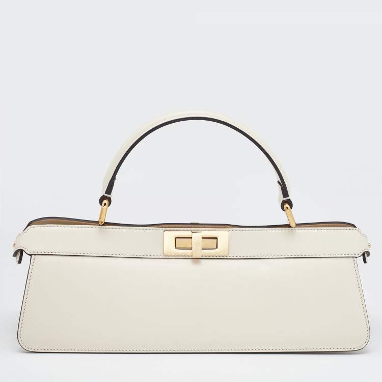 Pre Owned Fendi Ivory Leather Peekaboo ISeeuU Stretch Top Handle Bag