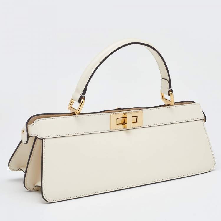 Pre Owned Fendi Ivory Leather Peekaboo ISeeuU Stretch Top Handle Bag