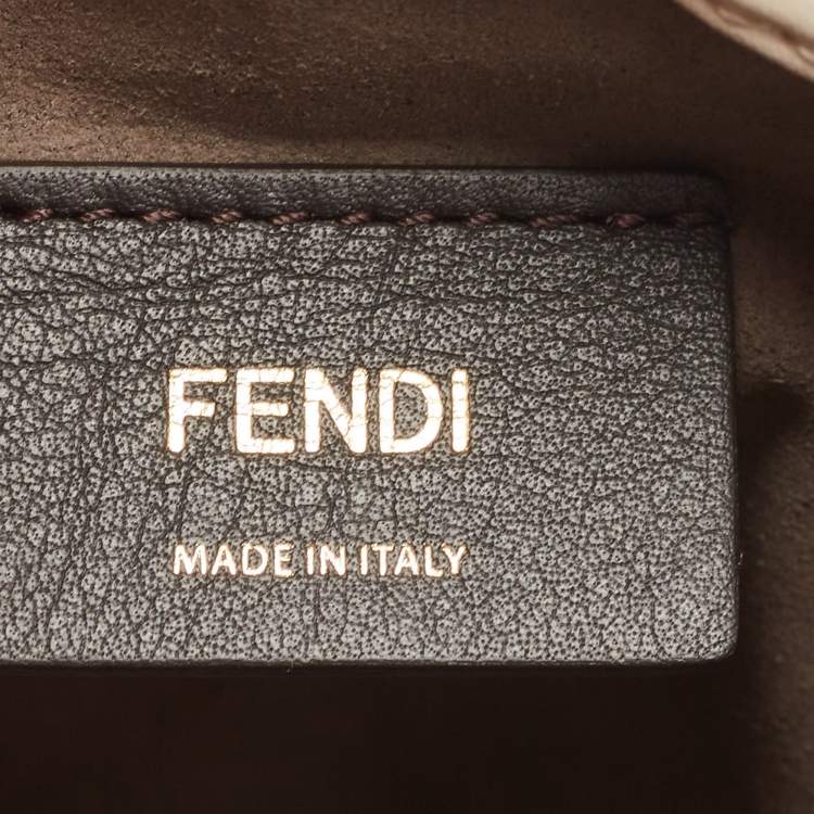 Pre Owned Fendi Cream/Khaki Zucca Leather Mini Mon Tresor Bucket Bag