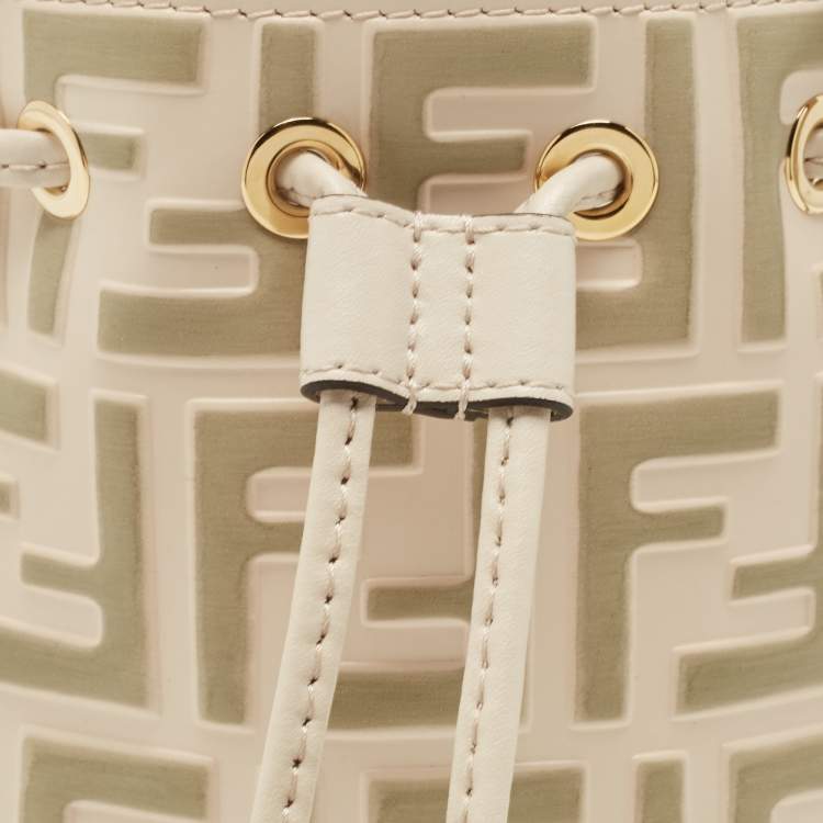 Pre Owned Fendi Cream/Khaki Zucca Leather Mini Mon Tresor Bucket Bag