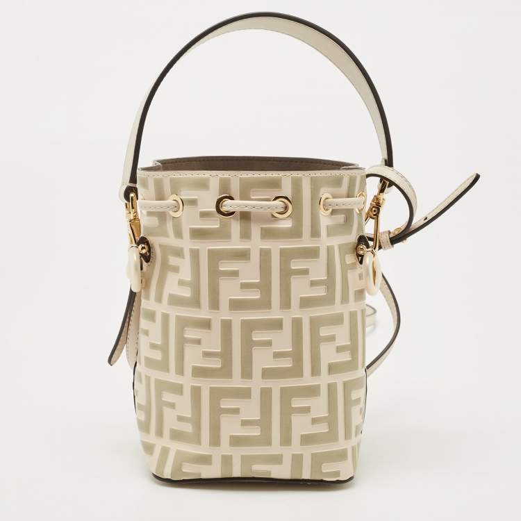 Pre Owned Fendi Cream/Khaki Zucca Leather Mini Mon Tresor Bucket Bag
