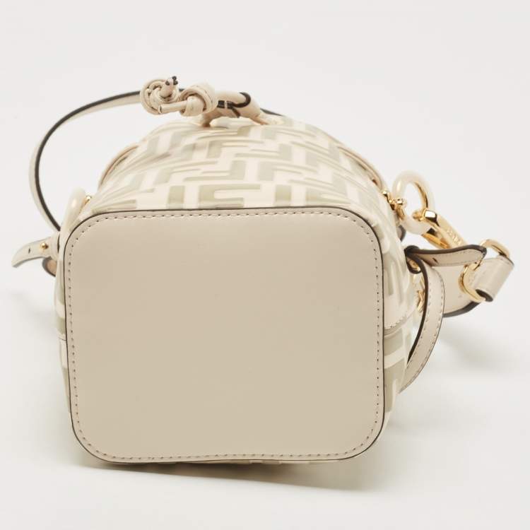 Pre Owned Fendi Cream/Khaki Zucca Leather Mini Mon Tresor Bucket Bag