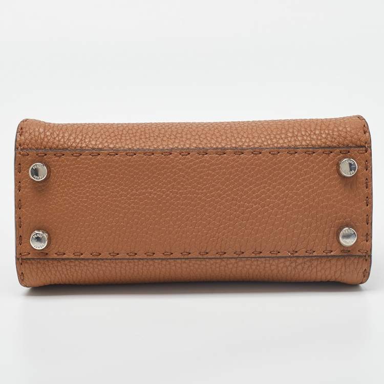 Pre Owned Fendi Brown Selleria Leather Mini Peekaboo Top Handle Bag