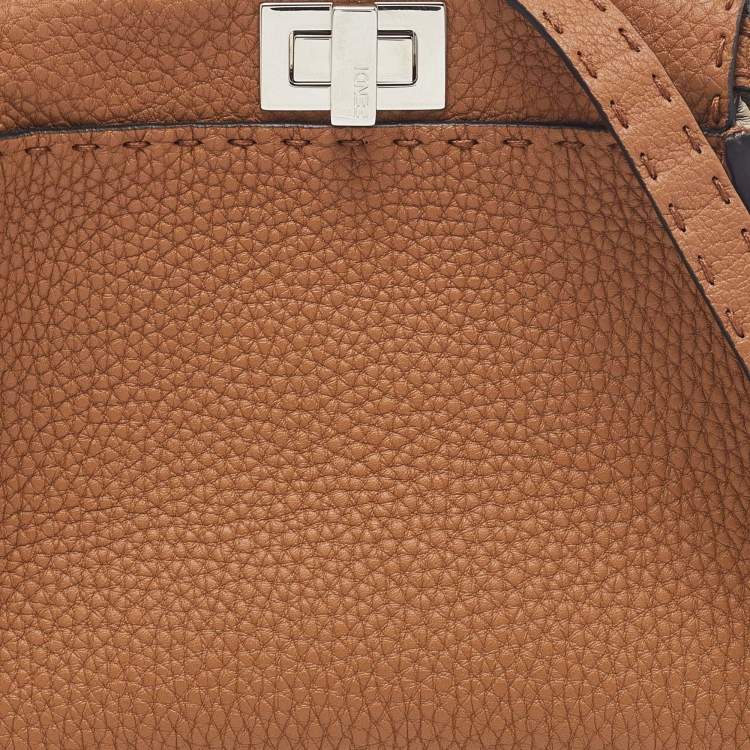 Pre Owned Fendi Brown Selleria Leather Mini Peekaboo Top Handle Bag