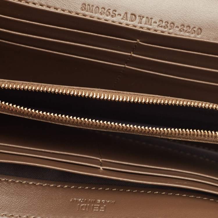 Pre Owned Fendi Tobacco Zucca Embossed Leather FF Flap Wallet on Chain