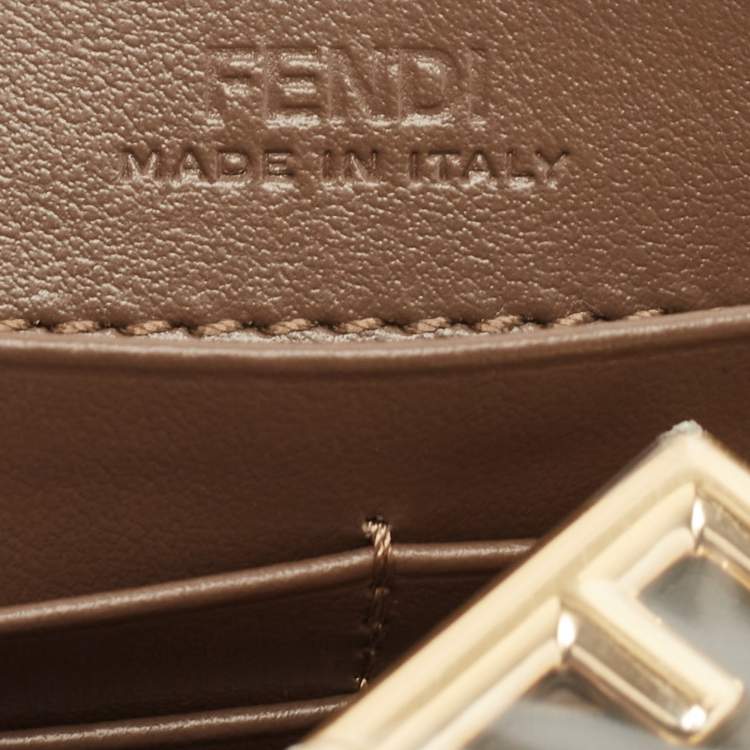Pre Owned Fendi Tobacco Zucca Embossed Leather FF Flap Wallet on Chain