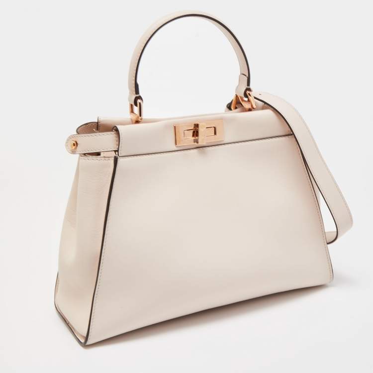 Pre Owned Fendi Light Pink Leather Medium Peekaboo Top Handle Bag