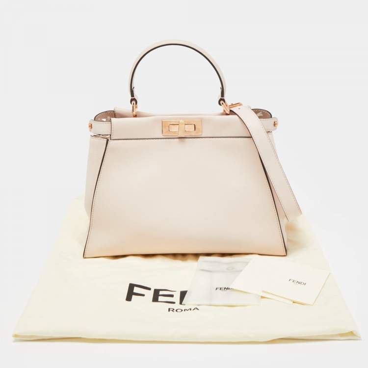 Pre Owned Fendi Light Pink Leather Medium Peekaboo Top Handle Bag