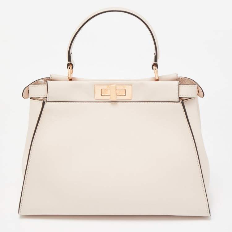 Pre Owned Fendi Light Pink Leather Medium Peekaboo Top Handle Bag