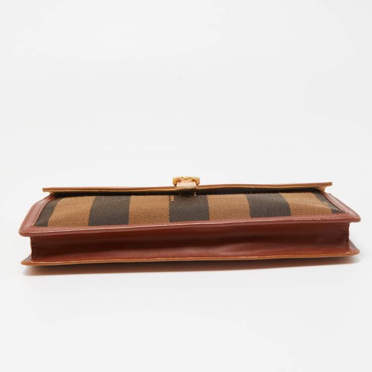 Pre Owned Fendi Multicolor Pequin Stripe Canvas and Leather Bustina Clutch