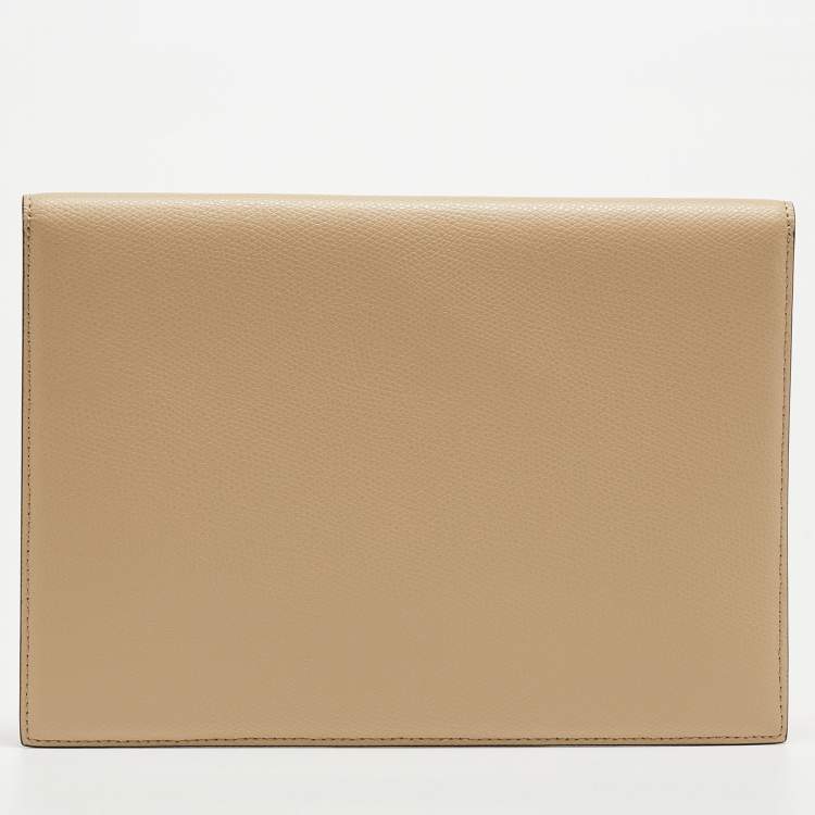 Pre Owned Fendi Beige/Red Leather  FF Diamond Flat Pouch 