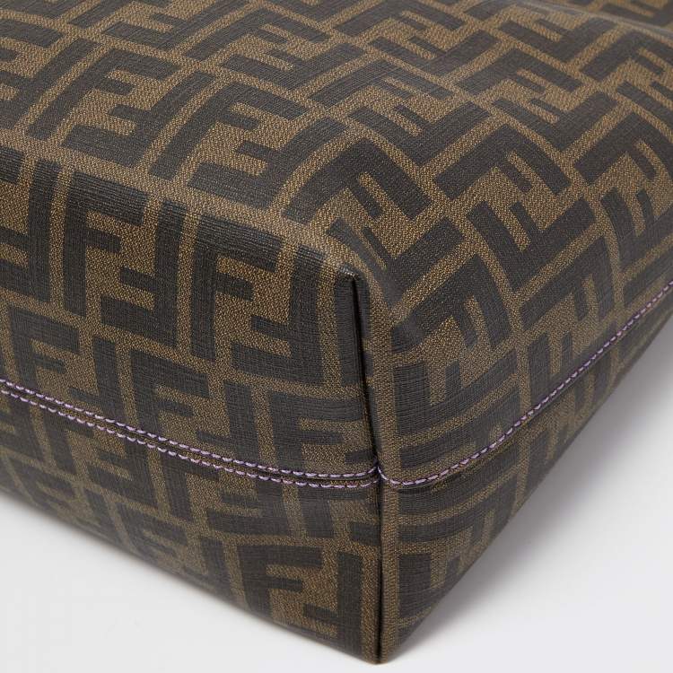 Pre Owned Fendi Tobacco Zucca Coated Canvas Medium Roll Shopper Tote