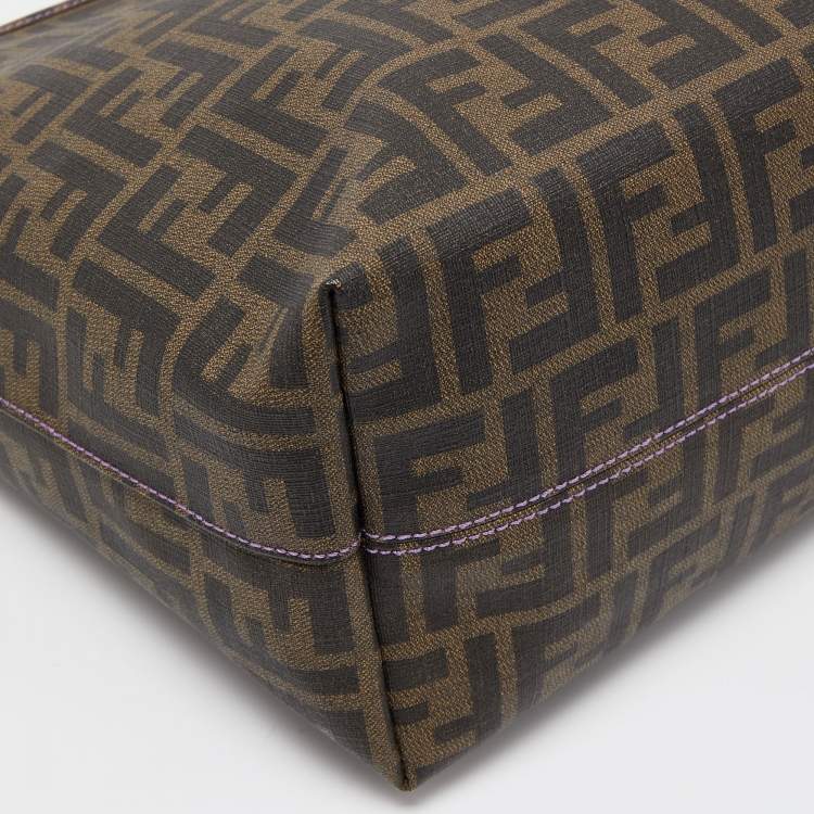 Pre Owned Fendi Tobacco Zucca Coated Canvas Medium Roll Shopper Tote