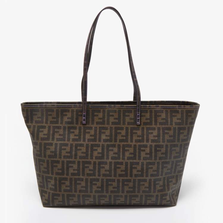 Pre Owned Fendi Tobacco Zucca Coated Canvas Medium Roll Shopper Tote