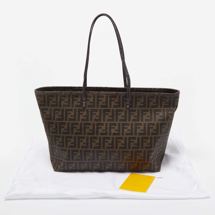 Pre Owned Fendi Tobacco Zucca Coated Canvas Medium Roll Shopper Tote