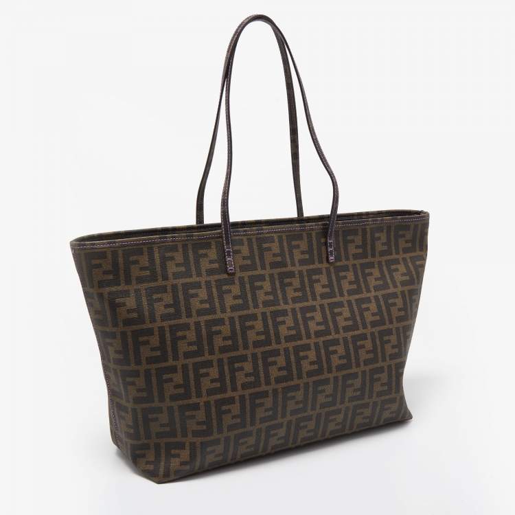 Pre Owned Fendi Tobacco Zucca Coated Canvas Medium Roll Shopper Tote