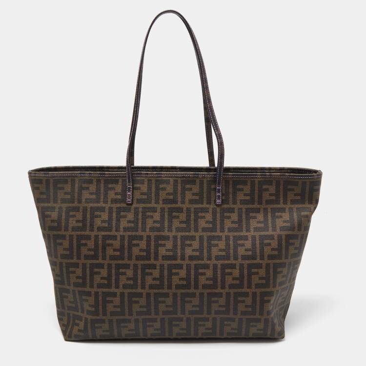 Pre Owned Fendi Tobacco Zucca Coated Canvas Medium Roll Shopper Tote