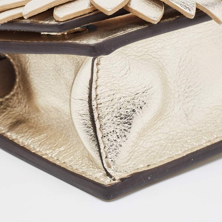 Pre Owned Fendi Gold Leather Micro Flower Kan I Crossbody Bag