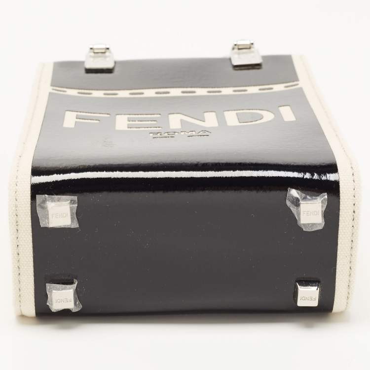 Pre Owned Fendi Black/Cream Patent Leather and Canvas Mini Sunshine Tote