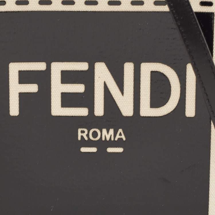 Pre Owned Fendi Black/Cream Patent Leather and Canvas Mini Sunshine Tote