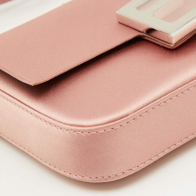 Pre Owned Fendi Blush Pink Silk Phone Baguette Bag