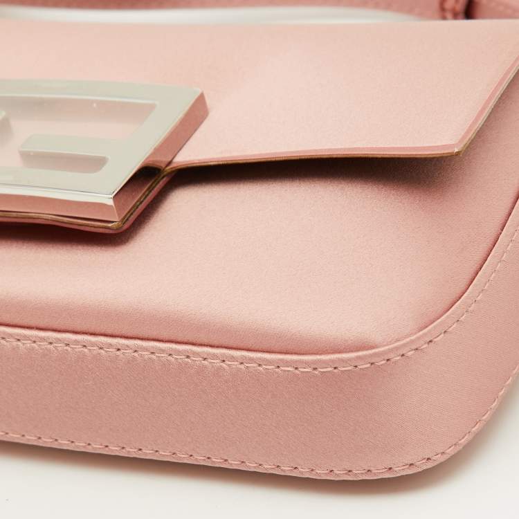 Pre Owned Fendi Blush Pink Silk Phone Baguette Bag