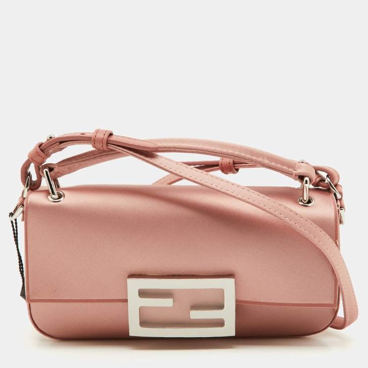 Pre Owned Fendi Blush Pink Silk Phone Baguette Bag