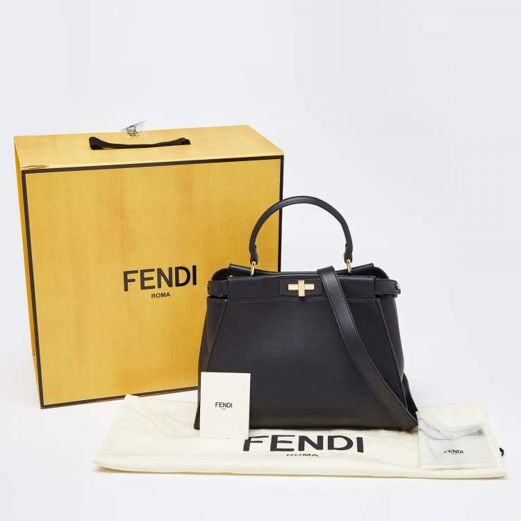 Pre Owned Fendi Black Leather Medium Peekaboo Iconic Top Handle Bag