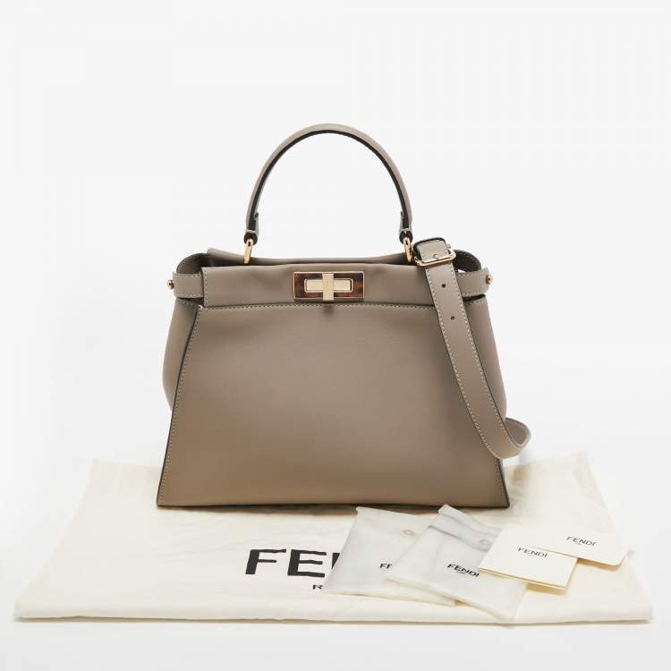 Pre Owned Fendi Grey Leather Medium Peekaboo Top Handle Bag