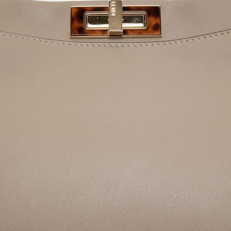 Pre Owned Fendi Grey Leather Medium Peekaboo Top Handle Bag