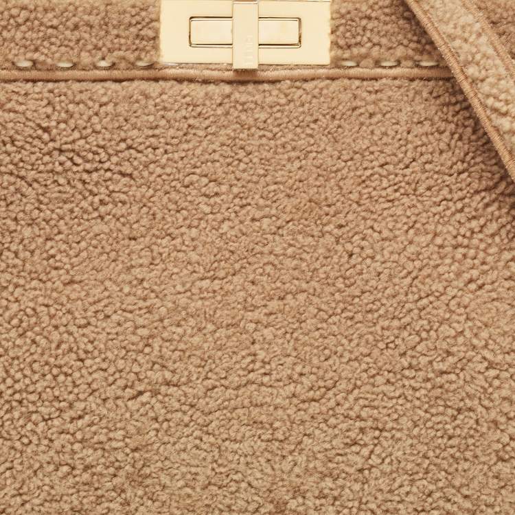 Pre Owned Fendi Brown Sheep Shearling Medium Peekaboo ISeeU Top Handle Bag
