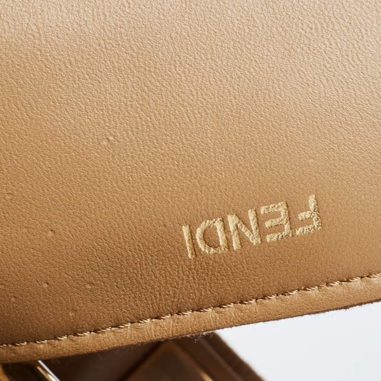 Pre Owned Fendi Brown Sheep Shearling Medium Peekaboo ISeeU Top Handle Bag