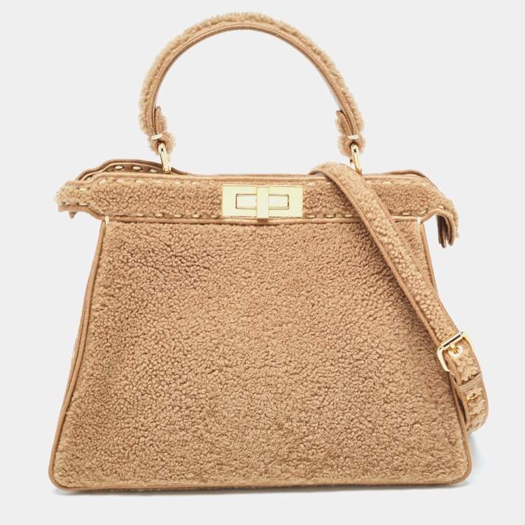 Fendi Brown Sheep Shearling Medium Peekaboo ISeeU Top Handle Bag Fendi TLC