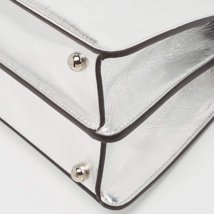 Pre Owned Fendi Silver Leather Small Peekaboo ISeeU Top Handle Bag