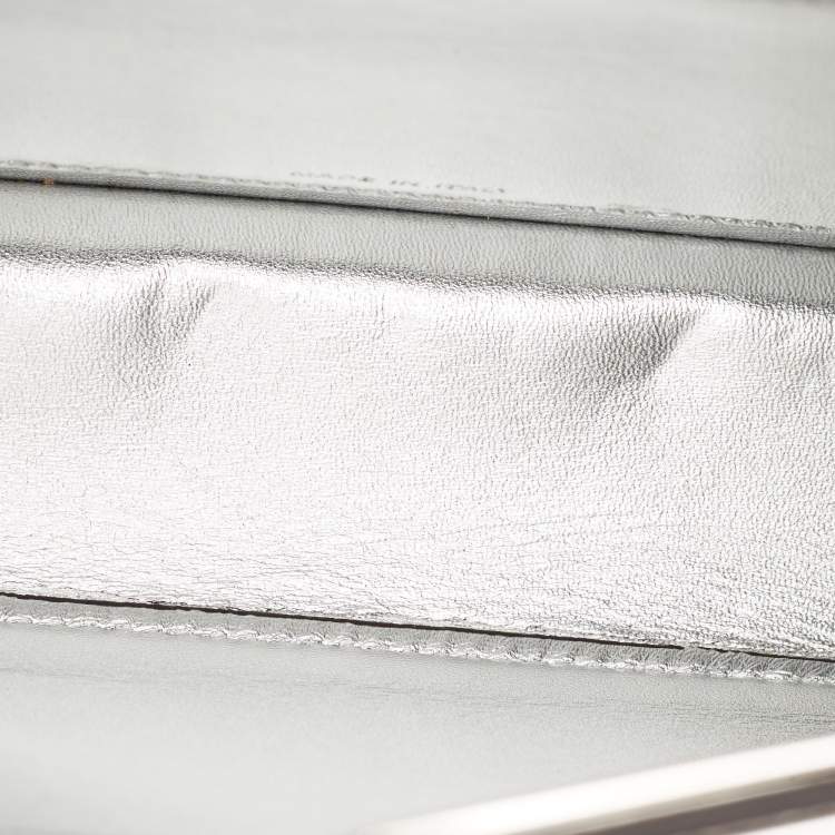 Pre Owned Fendi Silver Leather Small Peekaboo ISeeU Top Handle Bag
