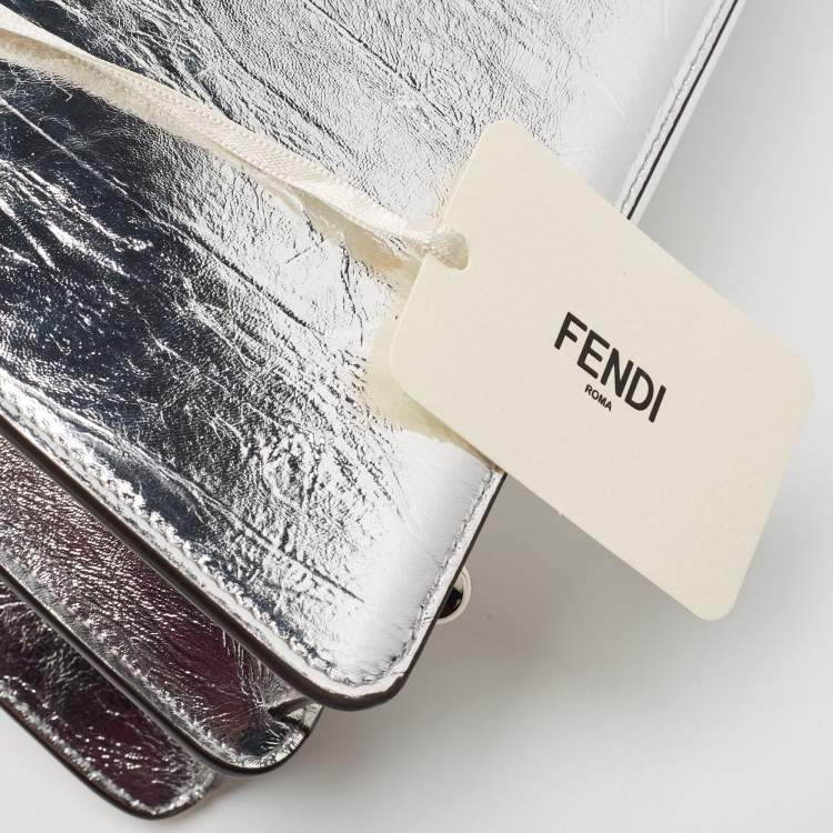 Pre Owned Fendi Silver Leather Small Peekaboo ISeeU Top Handle Bag