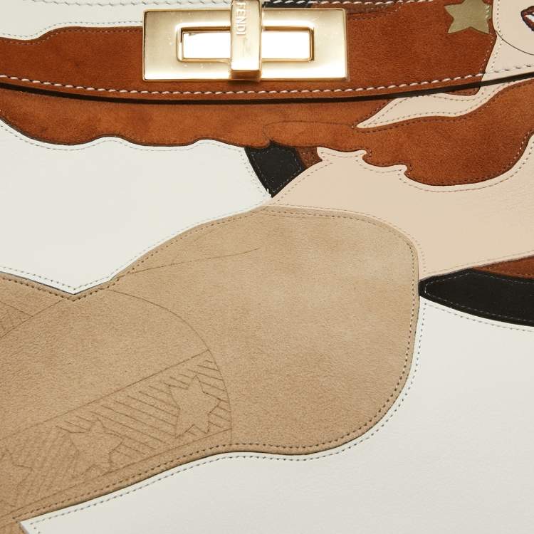 مملوكة مسبقًا Fendi White Leather Medium Inlay Peekaboo ISeeU Top Handle Bag
