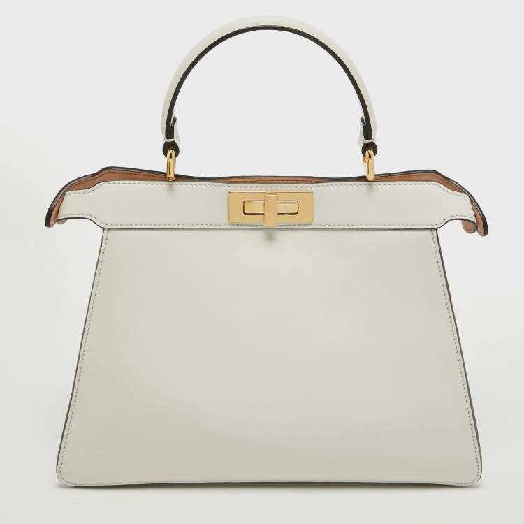 مملوكة مسبقًا Fendi White Leather Medium Inlay Peekaboo ISeeU Top Handle Bag