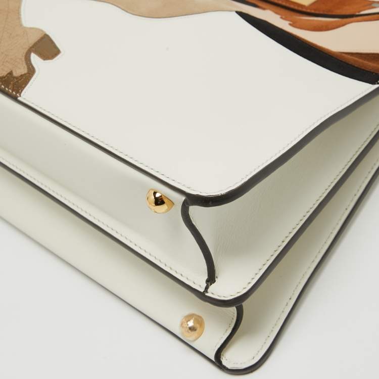 مملوكة مسبقًا Fendi White Leather Medium Inlay Peekaboo ISeeU Top Handle Bag