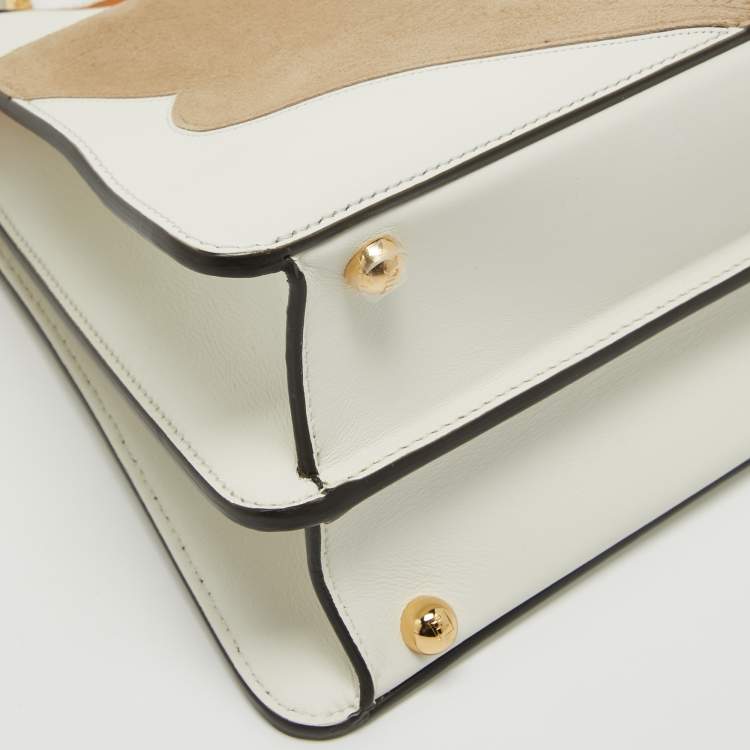 مملوكة مسبقًا Fendi White Leather Medium Inlay Peekaboo ISeeU Top Handle Bag