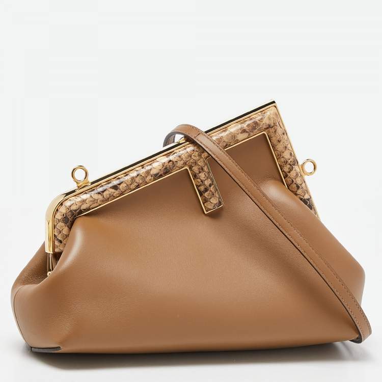 Pre Owned Fendi Beige Leather and Python Small First Shoulder Bag