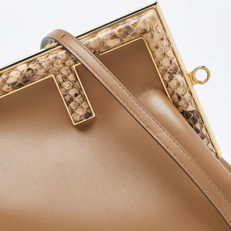 Pre Owned Fendi Beige Leather and Python Small First Shoulder Bag