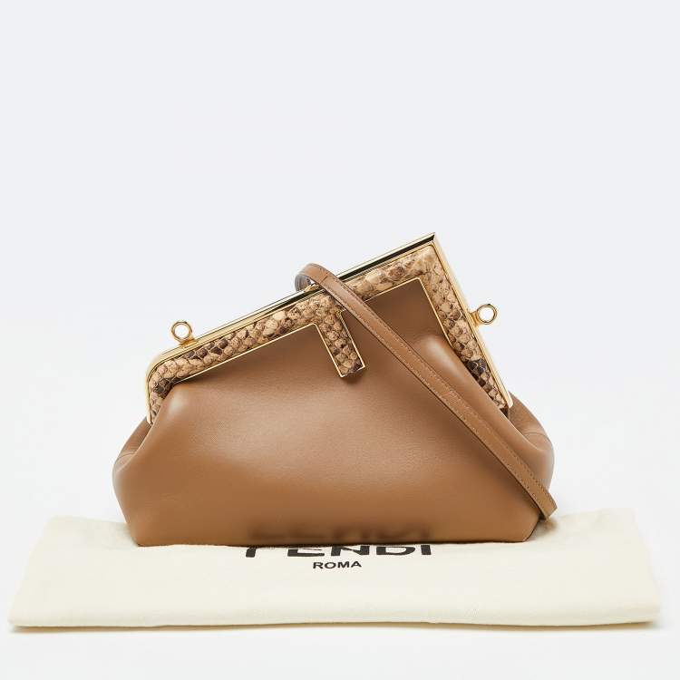 Pre Owned Fendi Beige Leather and Python Small First Shoulder Bag