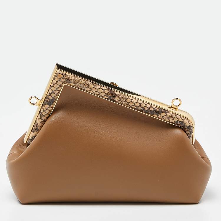 Pre Owned Fendi Beige Leather and Python Small First Shoulder Bag