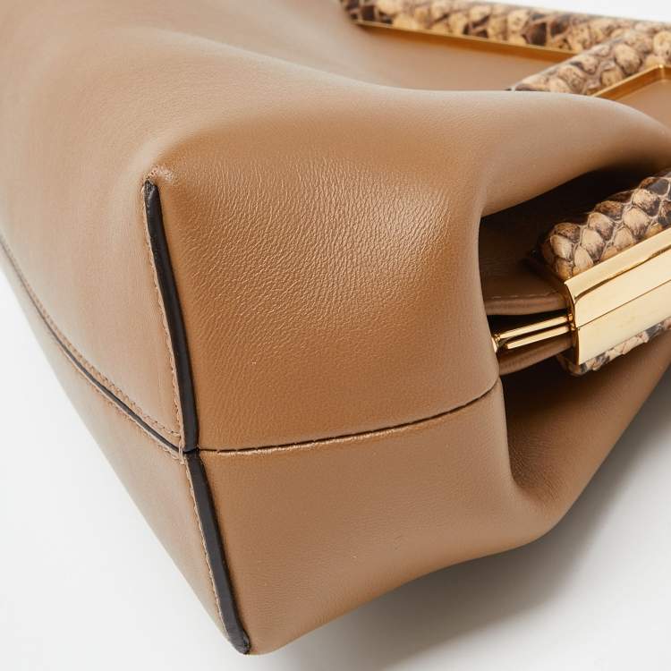 Pre Owned Fendi Beige Leather and Python Small First Shoulder Bag